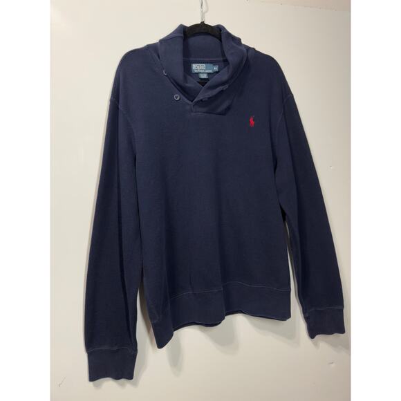 VTG Polo Ralph Lauren Crowl Neck Navy Sweater Casual Preppy Men's Size XL - Picture 2 of 10